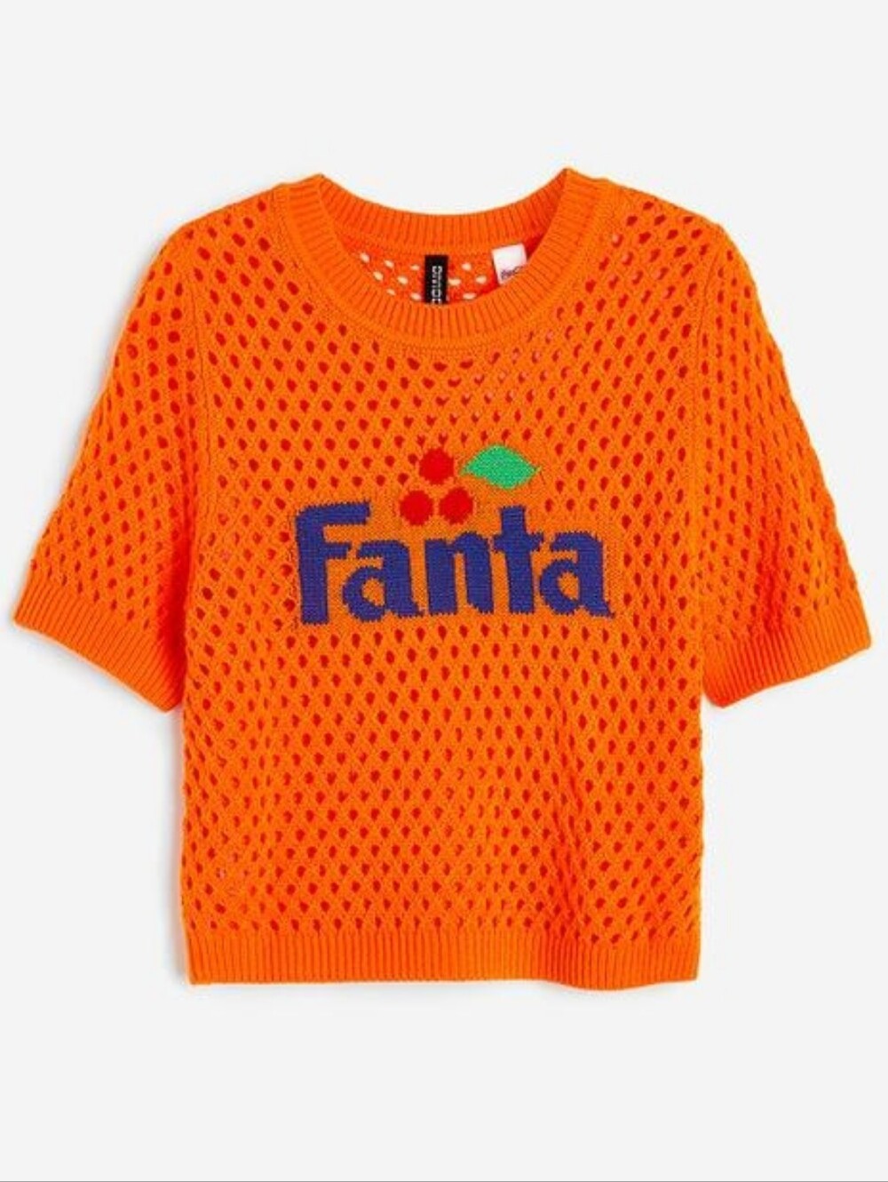 Fanta Orange Crochet Knit Mesh T-shirt Sweater Size Small | H&M X Coca Cola